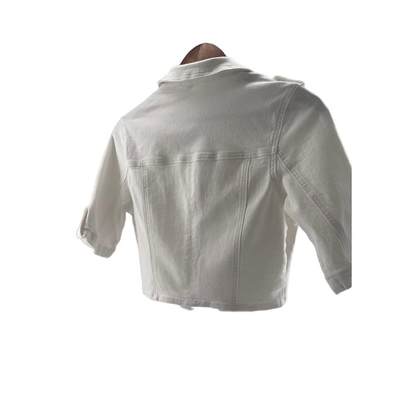 White Denim Short Sleeve Buttoned Chest Pockets Epaulettes - Picture 4 of 11